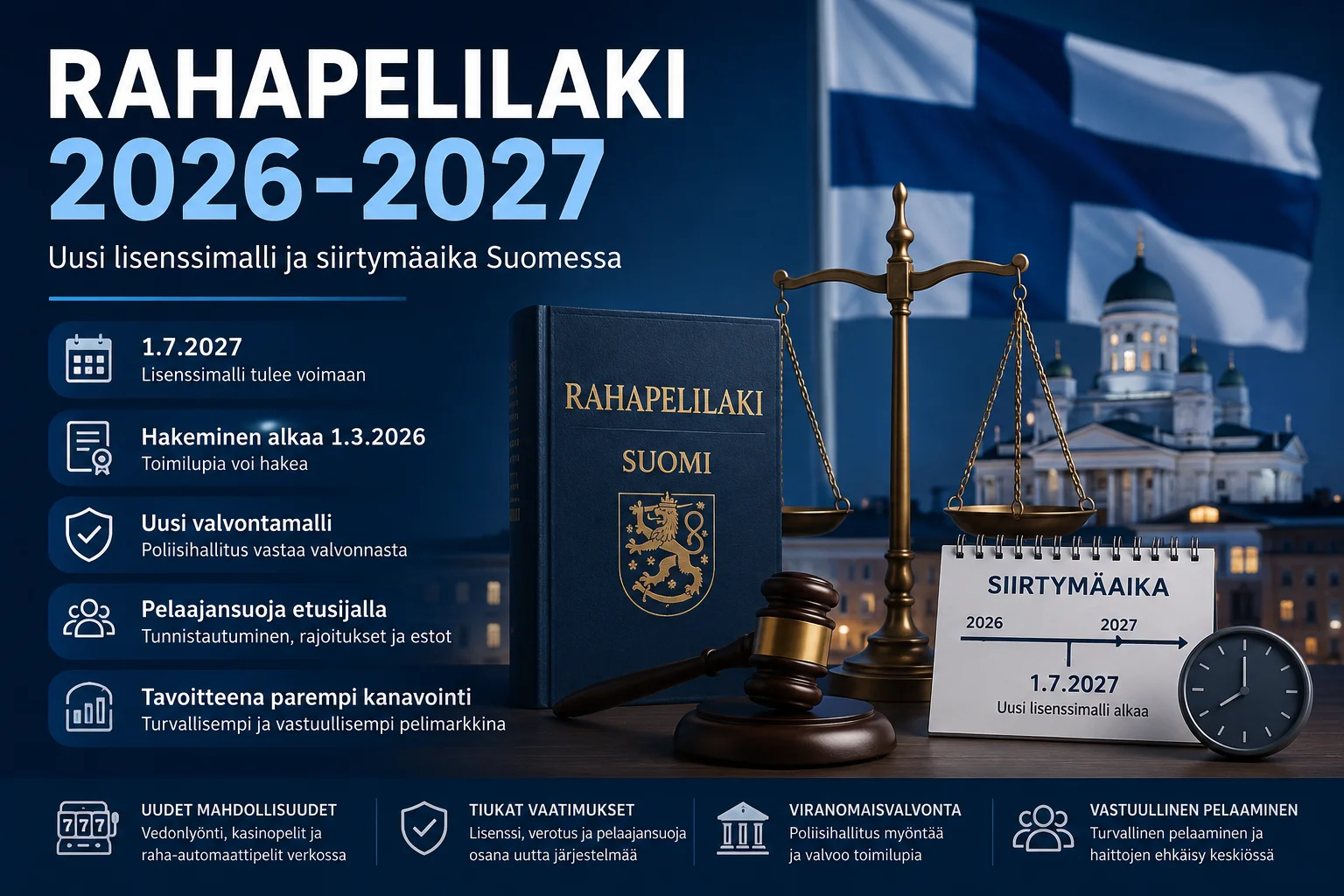 Rahapelilaki 2026-2027 Suomessa – lisenssimalli ja siirtymäaika